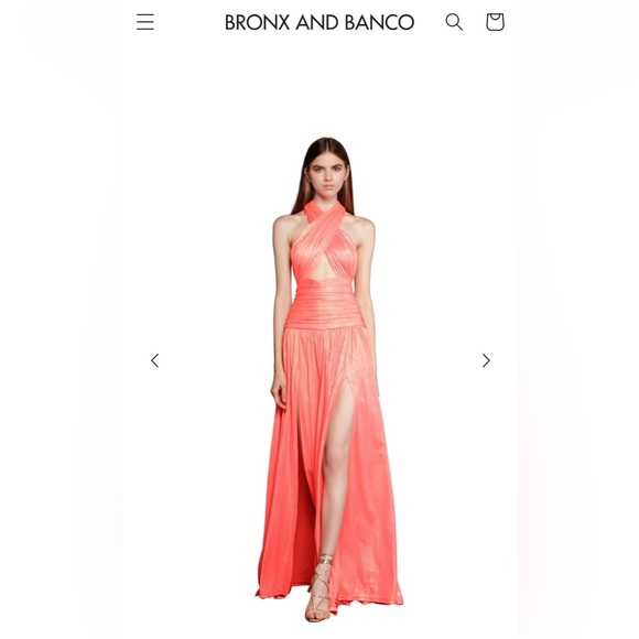 Bronx and Banco Florence Halterneck Metallic Coral Gown - Picture 3 of 5